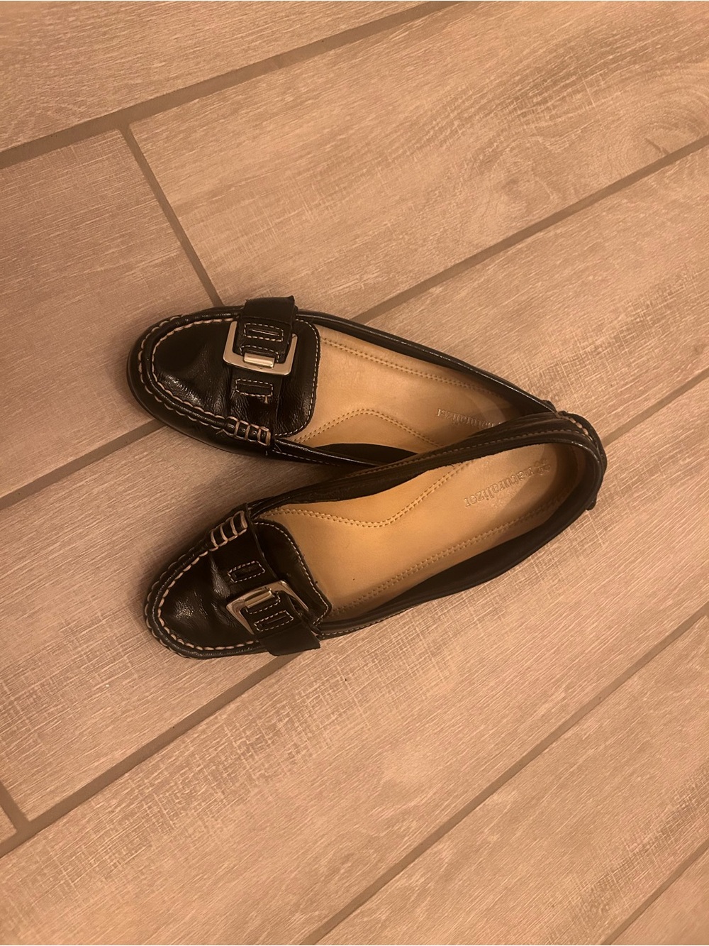 Naturalizer Black Genuine Leather Buckle Loafers - Women's Slip-On Flats
